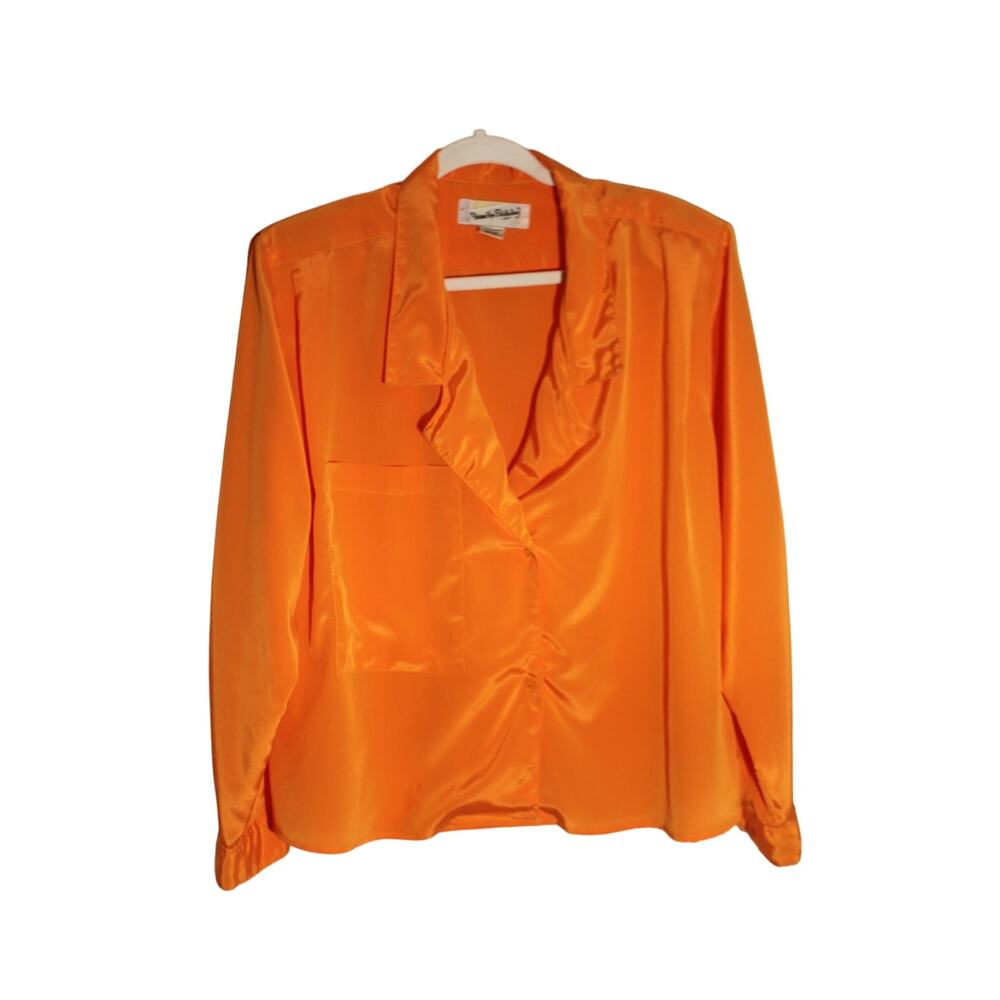 Diane Von Furstenburg Vintage Orange Satin Blouse w/ Shoulder Pads sz L